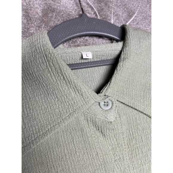 Sage Green Textured Button-Up Shirt & Pant Set Lg Comfortable Casual NWOT - Picture 7 of 13